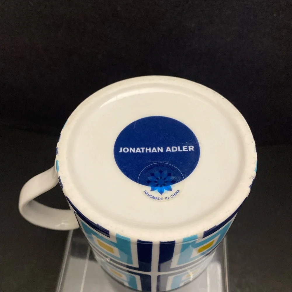 Jonathan Adler Blue and Yellow Geometric Mug